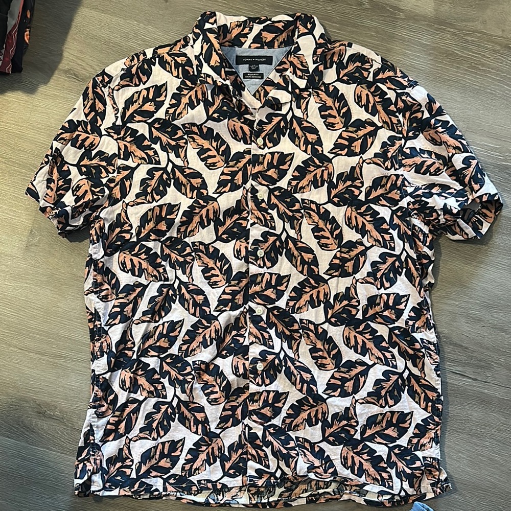 Tommy Hilfiger Black and Orange Casual Button Down Shirt